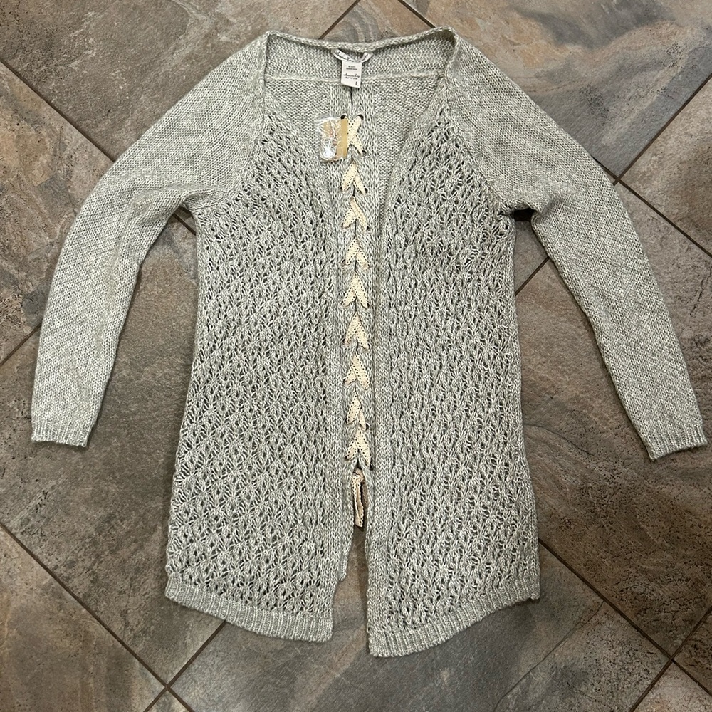 NWT American Rag Gray Cardigan Sweater Open Knit. Adorable open style back.